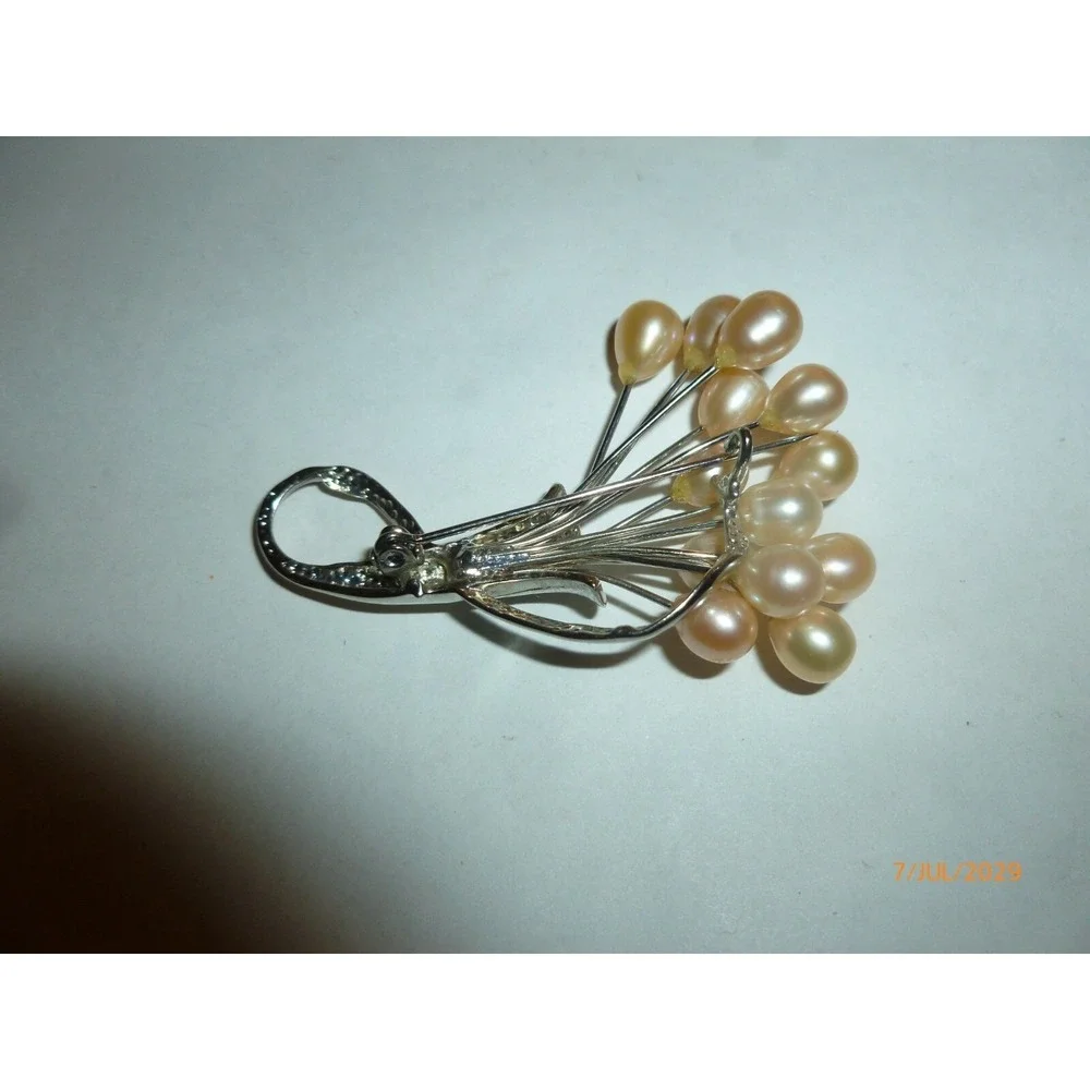 Vintage Silver Tone Faux Pearl Balloon Bouquet Brooch Pin Cream Teardrop Cluster